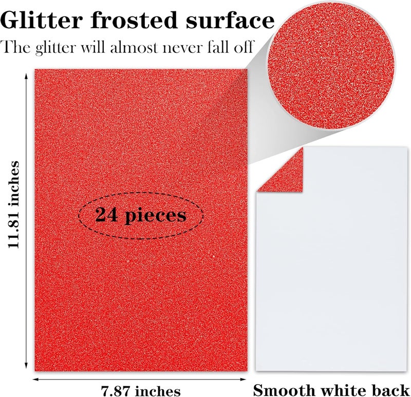 Twavang 24 Sheets Red Glitter Cardstock Paper, A4 Premium Sparkly Paper for Scrapbook, DIY Projects, Party Decoration, Gift Box Wrapping 250GSM/92lb - Image 2